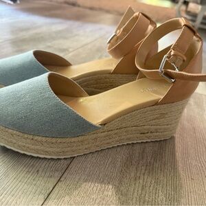 Women's Blue and Tan Wedge Espadrilles